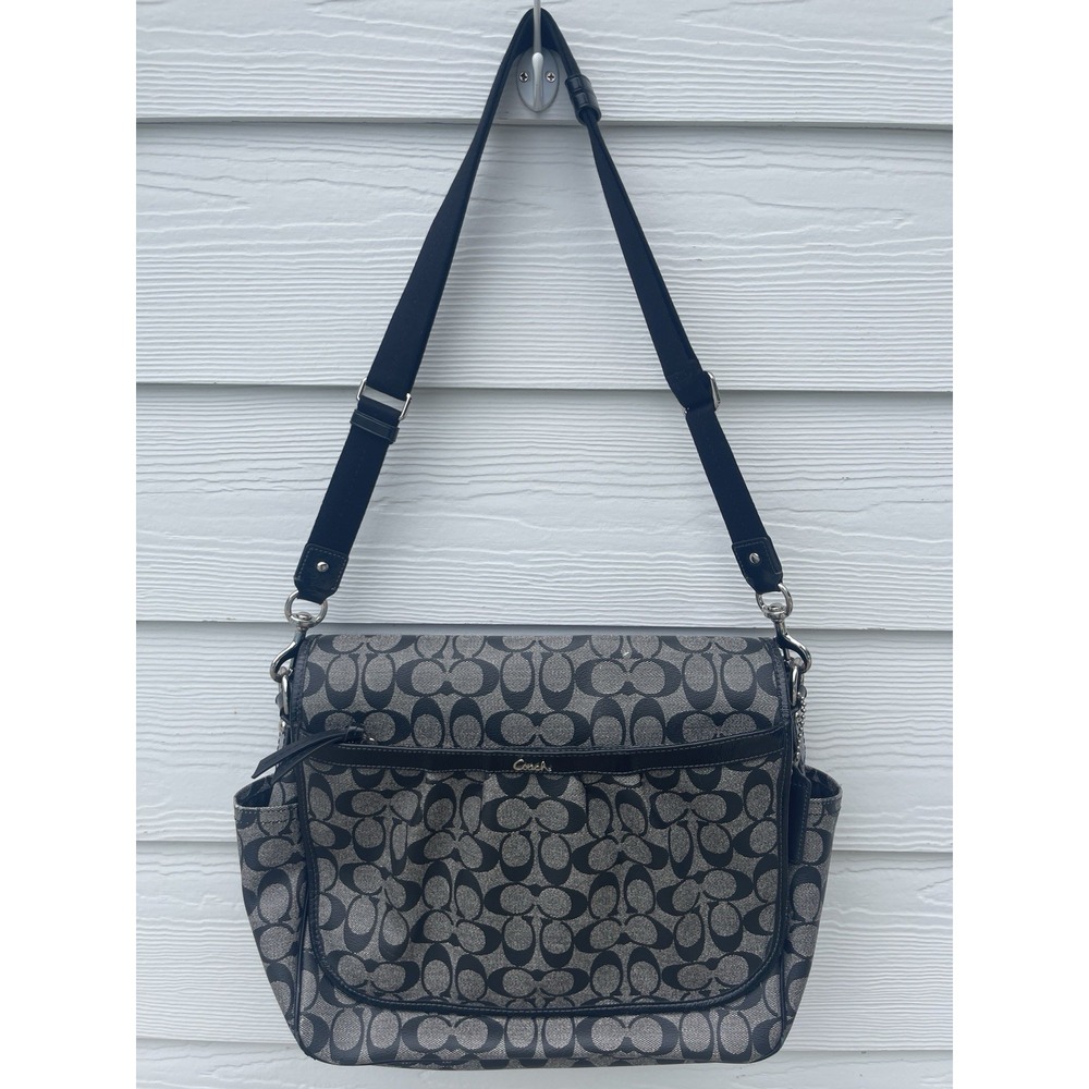 Coach Signature Canvas Baby Messenger Bag F1276 F18373 Black Grey Diaper